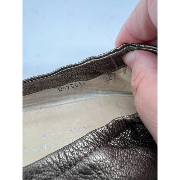 AGL Attilo Giusti Leombruni Peep Toe Leather Ballet Flats Metallic Italy 38.5 - Picture 7 of 7
